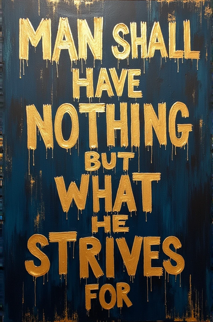 Canvas painting with the words "Man shall have nothing but what he strives for" with texture art and light gold lines