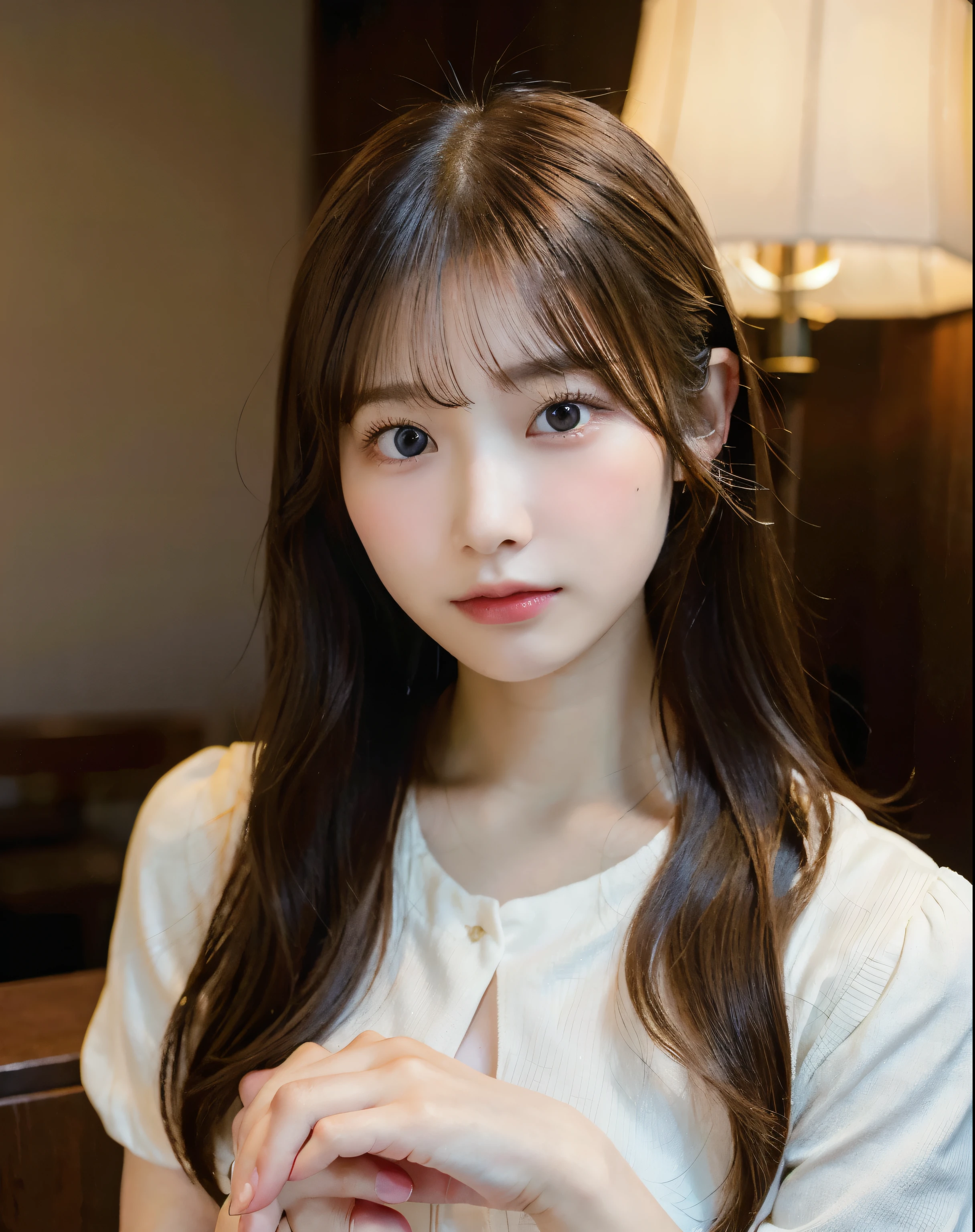 highest quality, face focus, soft light, ultra high resolution, (realistic:1.4), Raw photo,
1 Japanese girl, alone, cute, (pupil, There's a light in my eyes), detailed beautiful face, (small box),(High resolution details of human skin texture),
(long hair),
indoor,
damask shirt dress,
(portrait)