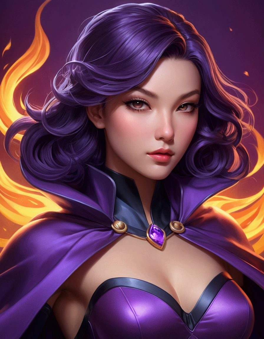 a woman in a purple outfit with a purple cape and black gloves, extremely detailed artgerm, artgerm detailed, ig model | artgerm, style artgerm, as seen on artgerm, artgerm style, artgerm lau, ! dream artgerm, trending artgerm, from league of legends, artgerm art