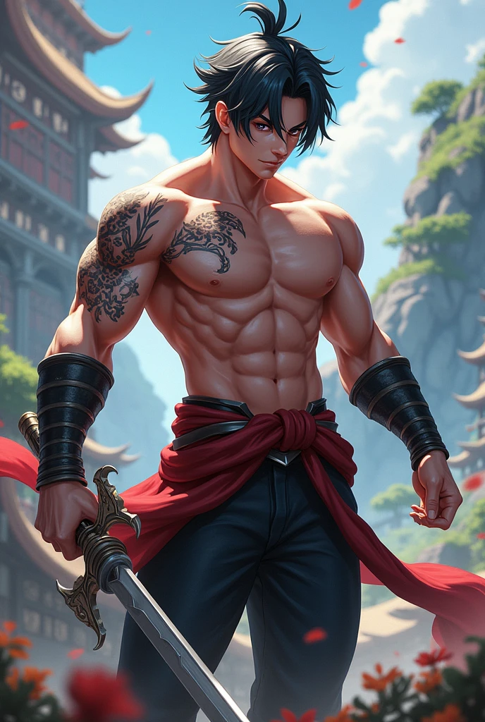 Gaming de Genshin Impact sem camisa