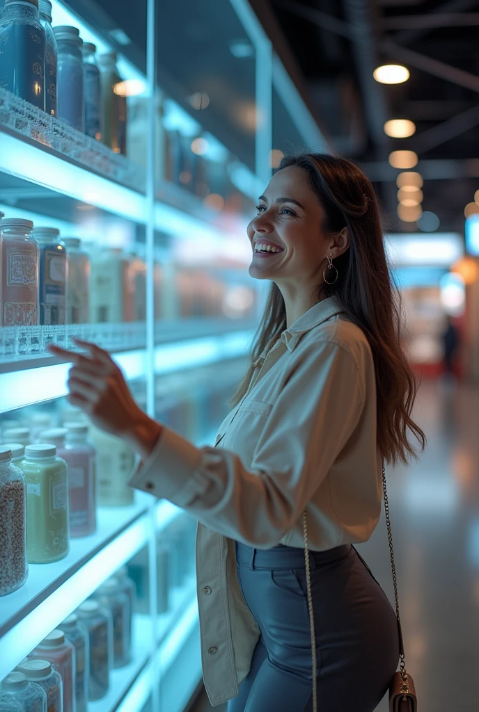 Woman shopping , Virtual store, glad,with money