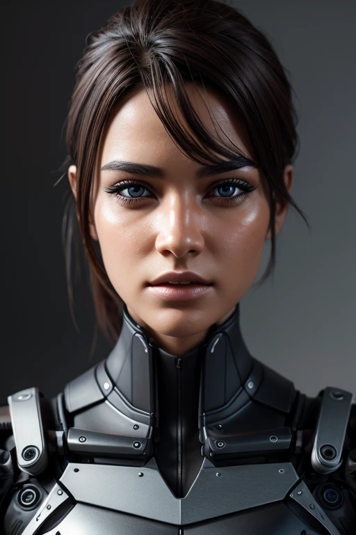 Realistic 3d character with extreme robotic half face
