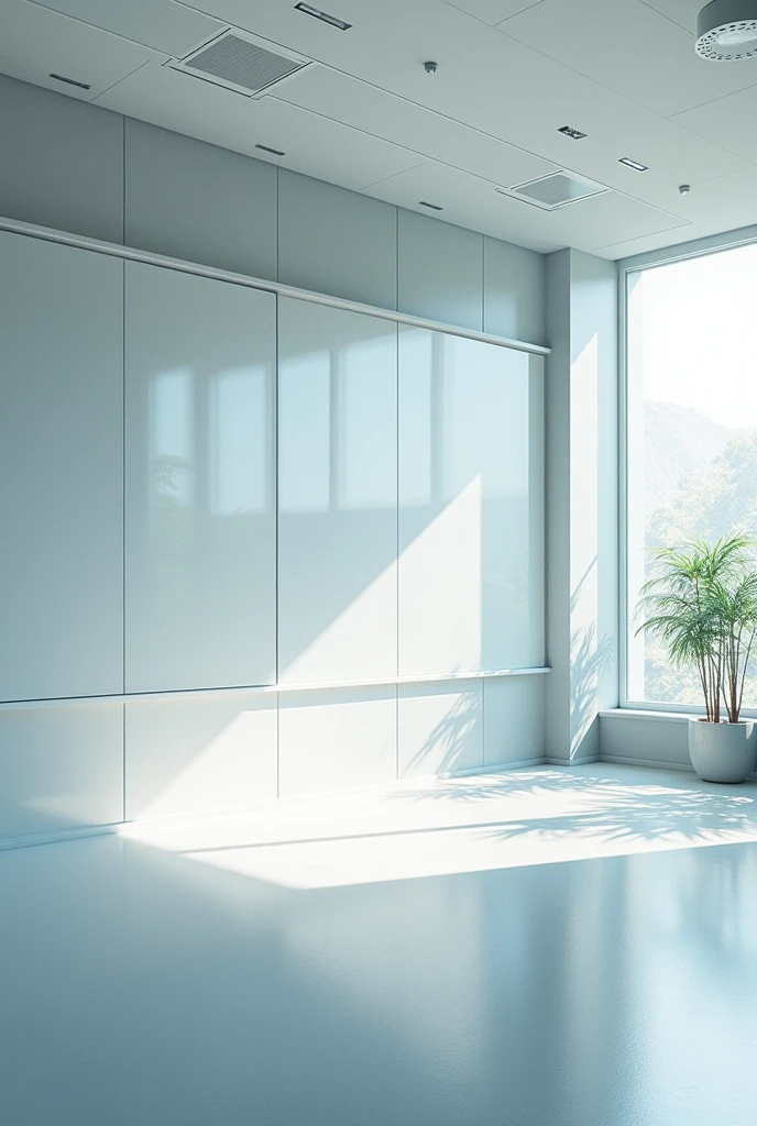 Futuristic classroom wall without chairs, without blackboard or people