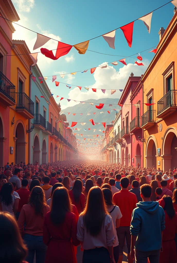 Crowds of people celebrate Peru's independence