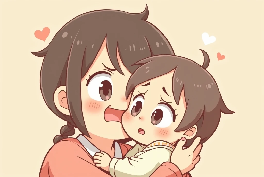Cartoon image of a angry and sad, cartoon, cute cartoon, cute cartoon style, motherly love, cute illustration, clean anime art, simple background