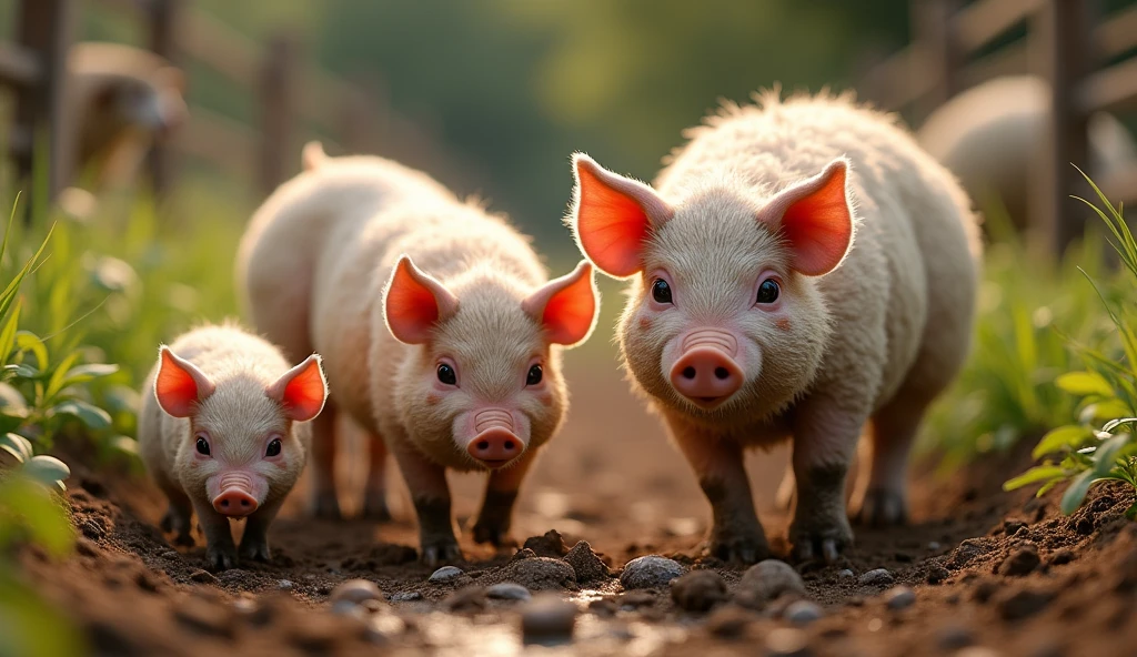 The pigs would root and snuffle,
In the mud they'd play around,
While the sheep with woolly coats
Made a gentle, bleating sound