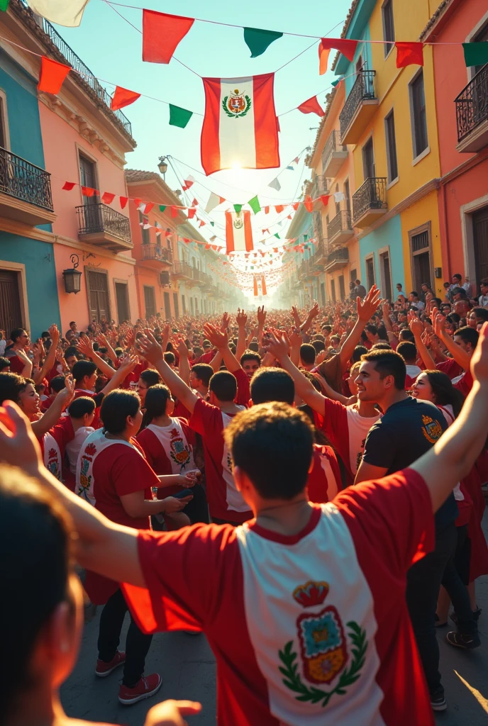 Crowds of people celebrate the independence of Peru with joy and celebration