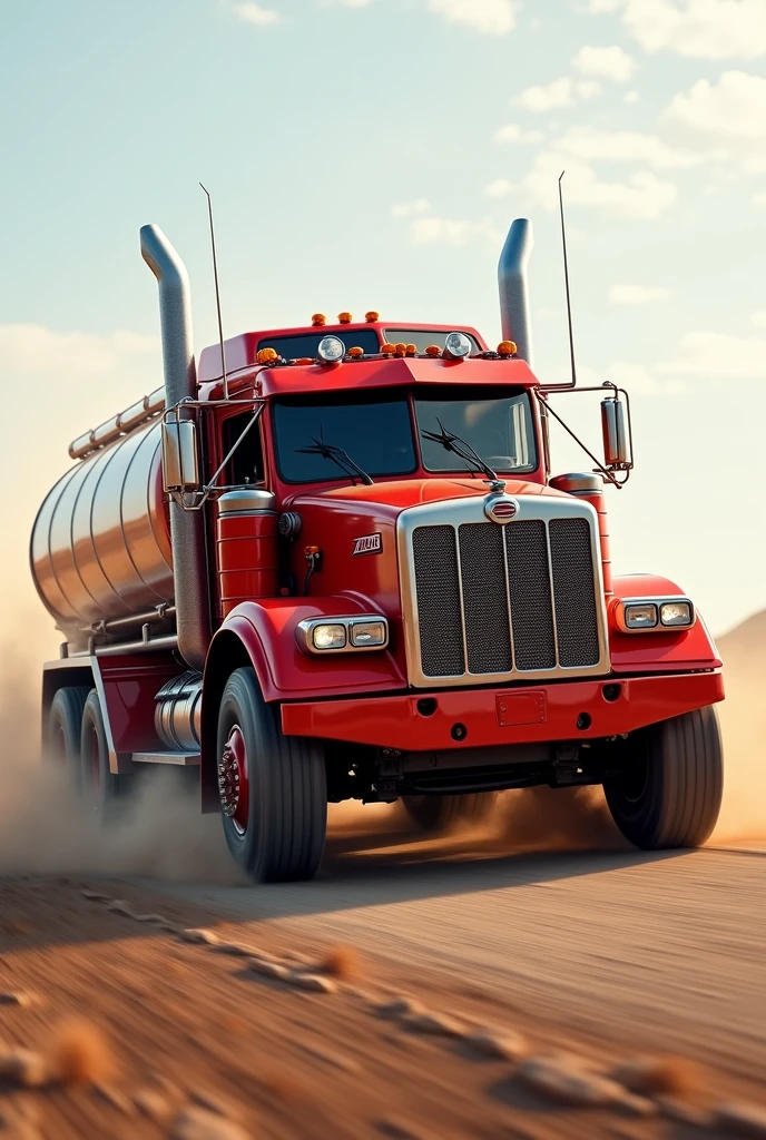 RED TANK TRUCK AT MAXIMUM SPEED