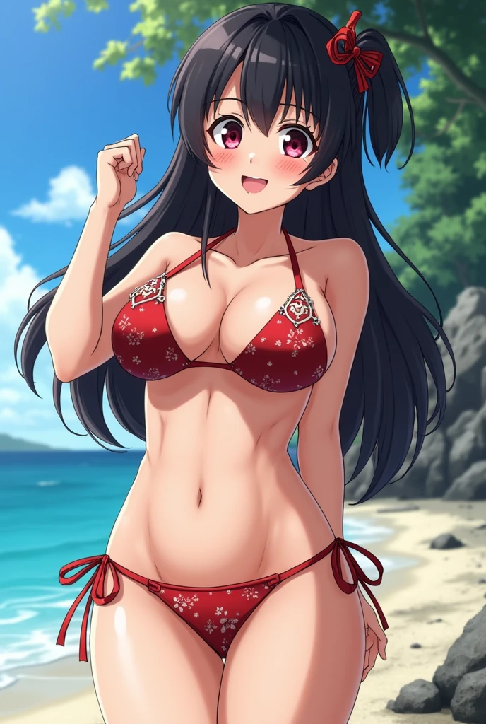 Mitsuri, of the anime "Kimetsu no yaiba", horny in a hot bikini that highlights her huge tits