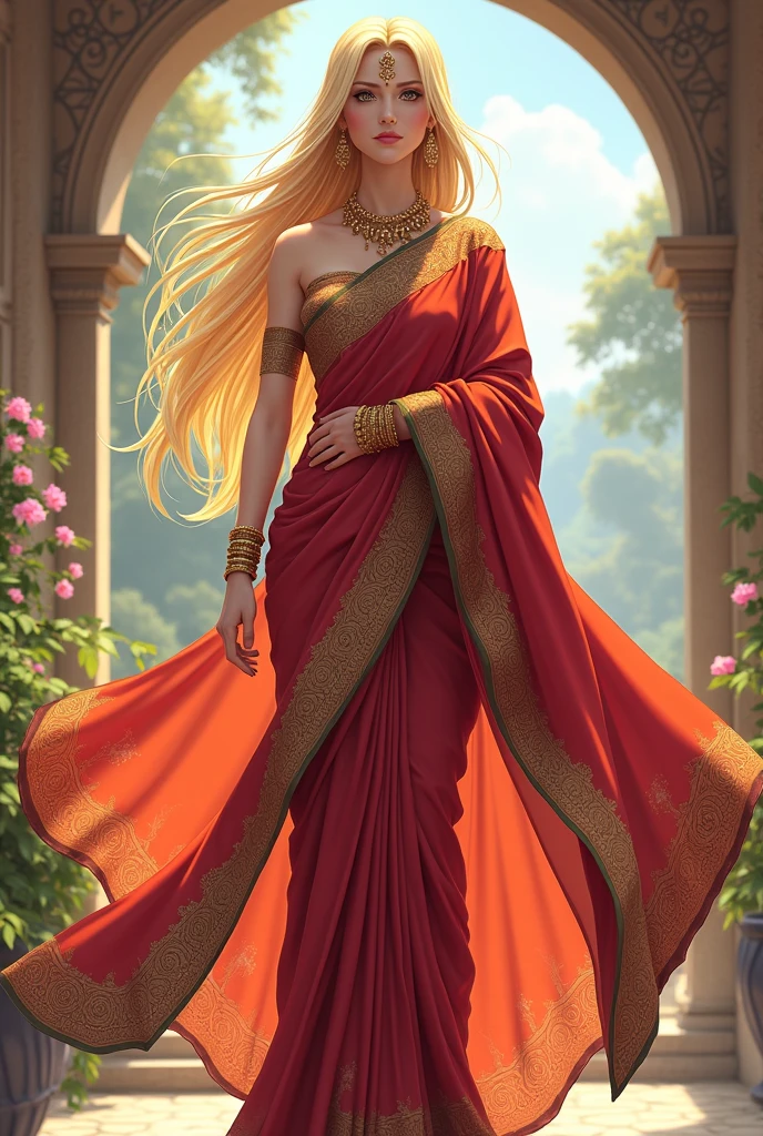 Tsunade from naruto wearing a hot indian saree
