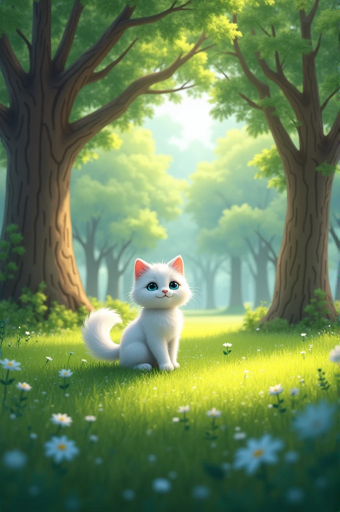 photo in the park with a white cat