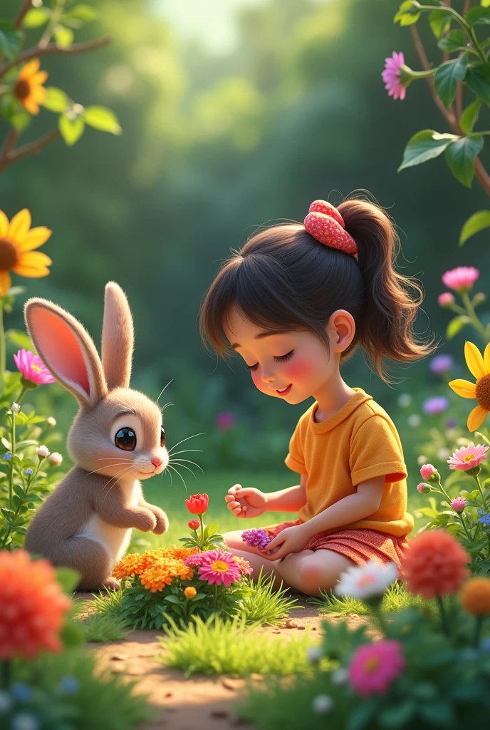 Aisha ne rang-birange phool aur patte lagaye, aur khargosh ne apni choti si jaga ko khubsurat banaya