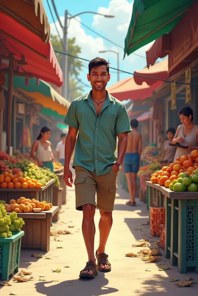 Casual Filipino white man in a market buying
