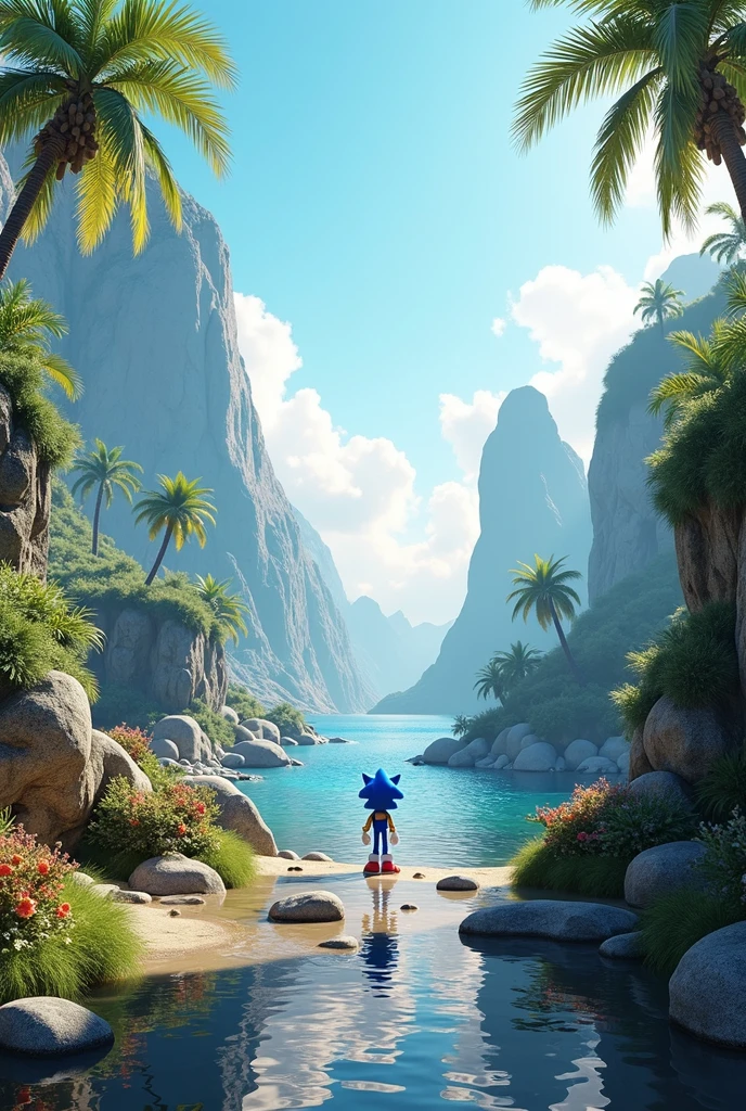 elements from the "sonic" game universe on islands, photo realistic, ultra detailed,panoramic, with every scale, fold and texture meticulously rendered in ultra-high definition, evoking a sense of tangible, realistic presence against a neutral, gradient environment. clean composition,polished photofgraphic,sacred geometry composition, 8k resolution, using cutting-edge Unreal Engine 5 technology to produce an image of unparalleled fidelity, with 4:9 aspect ratio resolution and quality setting 2, scaled to 1000 pixels.