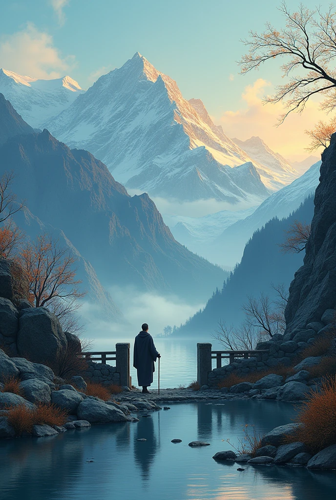 Cold mountains turn green,Autumn water rippling。
Leaning on the stick outside the firewood gate,Listening to the evening cicada in the wind。
The sunset over the ferry,Solitary smoke in the ruins。
complex value pick up drunkenness,Kyoka Goryu-mae。
