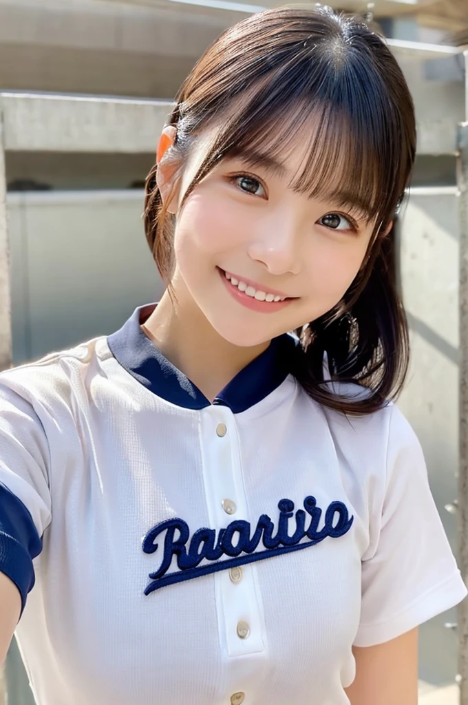 8K、High definition、Ultra Detail、Photorealistic、Realisticで正確な描写、Realisticで正確な人体構造、High resolution、Highest quality、Japanese beautiful girl、masterpiece,Highest quality,taller than , One person, shirt, alone, Gym suit, Realistic, Navy blue bloomers,Beautiful Face,Face Focus, An innocent smile、Natural Makeup、Perfect Skin、Charm、Active、cute、