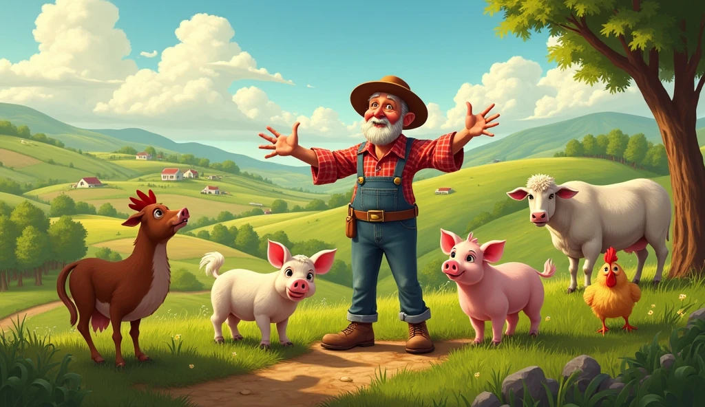 Old McDonald loved his farm,
And every day he'd say,
"With animals and open fields,
I wouldn't have it any other way