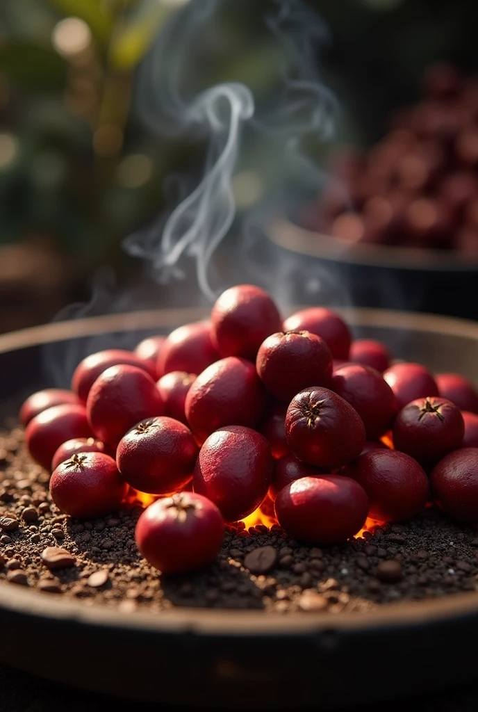 Coffee berries on the fire