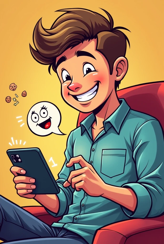 A cartoonist AI image of a male person who is see jokes in mobile