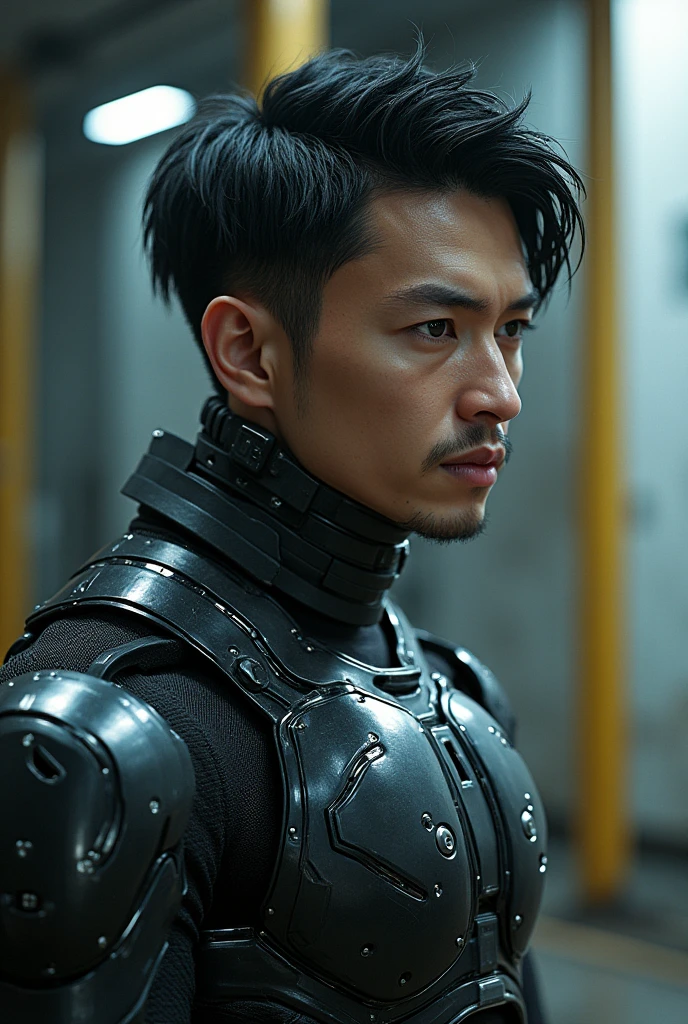 a cyberpunk man with short black hair, cyberware armed, plano general, whole body:1.4, best quality, 4k, 8k, highres, masterpiece:1.2, ultra-detailed, realistic, photorealistic, photo-realistic:1.37, HDR, UHD, studio lighting, ultra-fine painting, sharp focus, physically-based rendering, extreme detail description, professional, vivid colors, bokeh, cyberpunk, science fiction