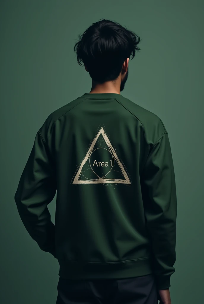 Create a sweatshirt design ??????????? with the following characteristics - a slightly darker green color - the details are in off-white - that includes the golden ratio - that says Area 1 - that I have mathematical and physical things - that is minimalist - that is flirtatious - that looks impressive