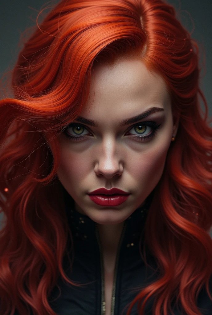 Wanda Maximoff, Red hair, , Marvel, Scarlet witch, Red orange Hair Face to Face. Evil looking