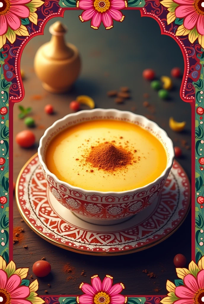 Make a poster to advertisement business of indian traditional dish which name is rajasthani healthy rabbddhi and the name of this poster should be add and the theme of poster must look very traditional add  a image of rajasthani healthy rabdi to make attraction 