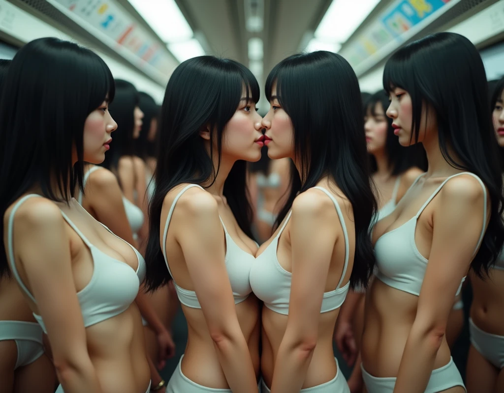 (Japanese Clone-girls=Myself), (Super Best masterpiece Clone-girls Raw Photography Art), (16K, Highest quality, Ultra-high resolution, RAW Photos), (It's so unrealistic., With unparalleled depiction, With an unfathomable sight, An unprecedented and shocking worldview, Clone-girls: In a world of mass reproduction, Ultra-realistic depiction), (Japanese Girls, Hamabe-Minami, 18yo), (Small face, Thick black hair, long hair, Dark Eyes, Mature face, Cute Smile, Smiling face, A gentle gaze), (Very pleasant look), (Very beautiful and detailed girl, Accurate body structure, Accurate body movements, Very detailed body), (Super big breasts, Large bulge of ample breasts), (high school girl, White shirt, Short skirt, hour々I can see your pants, Cleavage Emphasis, Emphasise the fullness of your breasts), (Very detailed, Myself cloning, Depiction of splitting oneself, 1Myself girl→1,000,000,000,000,000,000,000,000,000,000Myself cloning girls), (Myself clone girlsは, With the same perfect appearance, to multiply in large numbers), (Very detailed depiction, Myself's multiplying female body, In the same female body,With the same face, With the same hairstyle, In the same clothes, At the same height, 同じSuper big breastsで, A completely indistinguishable female body, 1,000,000,000,000,000,000,000,000,000,000 people), (Myself girls only), (1,000,000,000,000,000,000,000,000,000,000Myself girls), In a crowded train, Amazing super close contact, Packed, Myself in the crowd, Physical contact, hug, Chest to Chest, kiss, Happy smile, No front shot