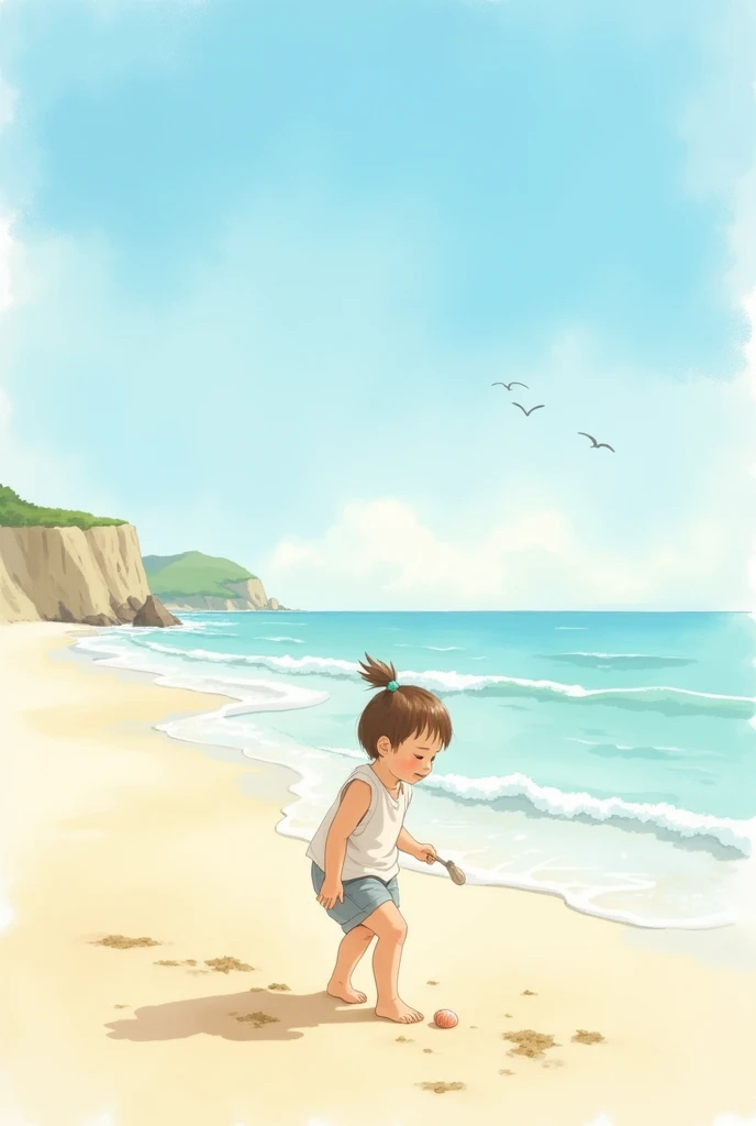 You could make a watercolor drawing for a story about a child on the beach
