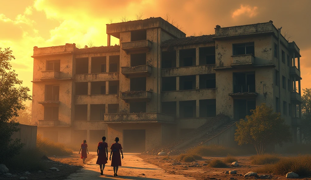 Dilapidated Indian government schools sunlight color theme and looking very dangerous can collapse at any time students going to schools