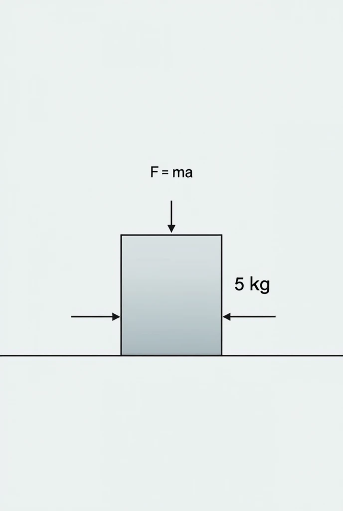 Draw a block of mass 5 kg on a horizontal surface. Indicate the horizontal force of 20 N being applied and use an arrow to show the direction of acceleration. May include formula 𝐹
=
𝑚
𝑎
F=but and solve for 𝑎 a.
For a mock exam 