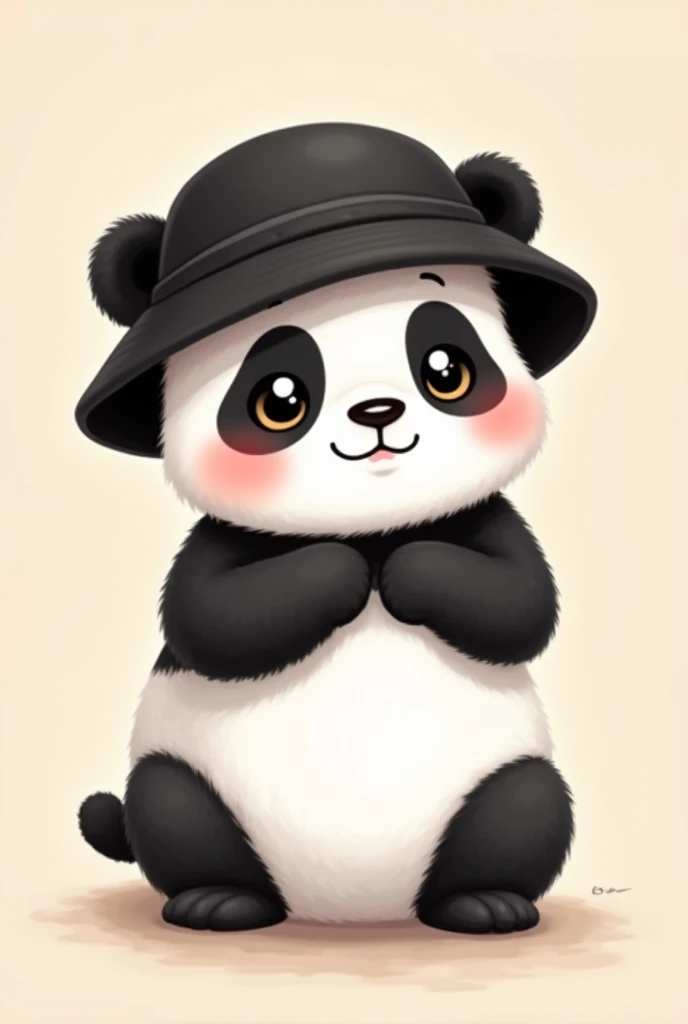 A cute panda with a black simple bucket hat