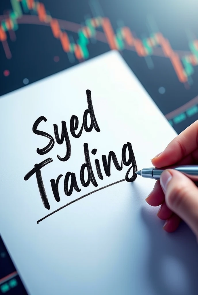 Show a name on the paper "syed trading" and best logo share market and best candle stick 