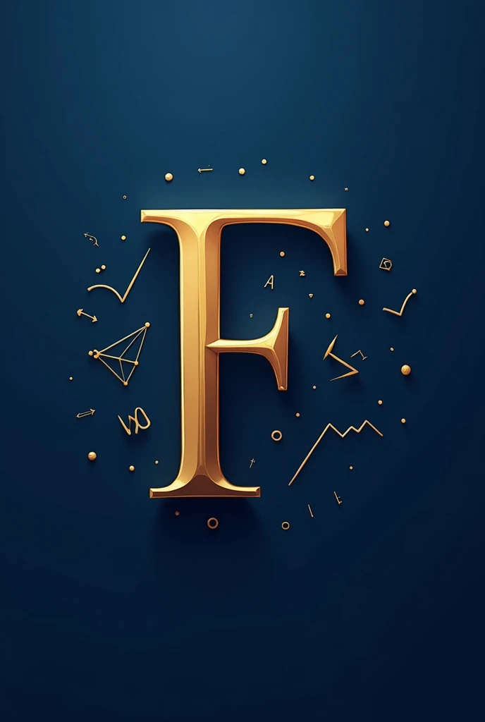 A logo with a letter F, with a blue background, golden details reminiscent of mathematics for a pre-university course