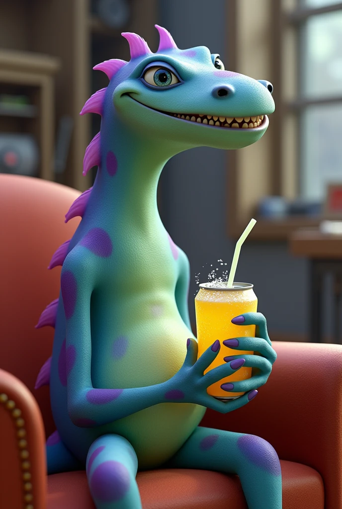 Randall of .onster inc drinking a yellow soda
