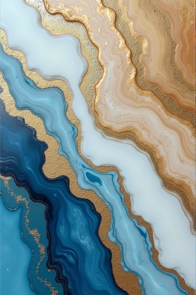 Epoxy resin board mixed with nude, blue, white and gold colors 
