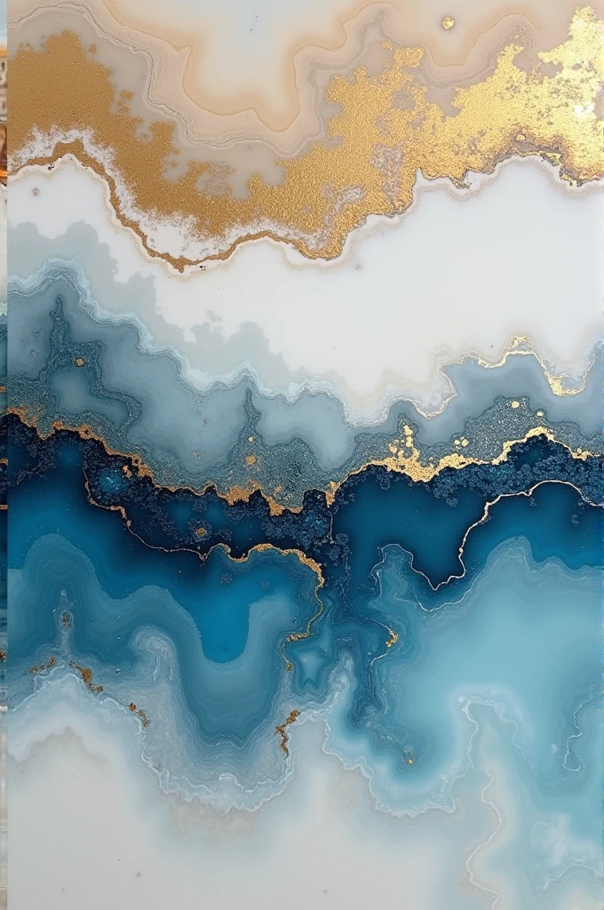 Epoxy resin board mixed with nude, blue, white and gold colors 
