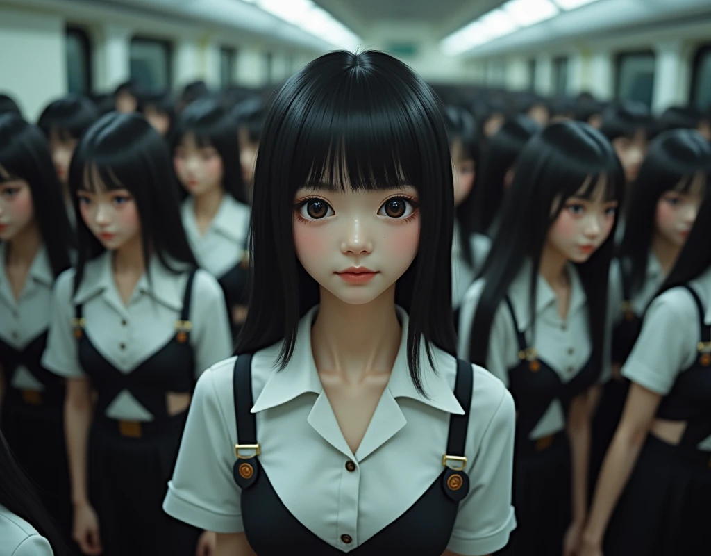 (Japanese Clone-girls=Myself), (Super Best masterpiece Clone-girls Raw Photography Art), (16K, Highest quality, Ultra-high resolution, RAW Photos), (It&#39;s so unrealistic., With unparalleled depiction, With an unfathomable sight, An unprecedented and shocking worldview, Clone-girls: In a world of mass reproduction, Ultra-realistic depiction), (Japanese Girls, Hamabe-Minami, 18yo), (Small face, Thick black hair, long hair, Dark Eyes, Mature face, Cute Smile, Smiling face, A gentle gaze), (Very pleasant look), (Very beautiful and detailed girl, Accurate body structure, Accurate body movements, Very detailed body), (Super big breasts, Large bulge of ample breasts), (high school girl, White shirt, Short skirt, hour々I can see your pants, Cleavage Emphasis, Emphasise the fullness of your breasts), (Very detailed, Myself cloning, Depiction of splitting oneself, 1Myself girl→1,000,000,000,000,000,000,000,000,000,000Myself cloning girls), (Myself clone girlsは, With the same perfect appearance, to multiply in large numbers), (Very detailed depiction, Myself&#39;s multiplying female body, In the same female body,With the same face, With the same hairstyle, In the same clothes, At the same height, 同じSuper big breastsで, A completely indistinguishable female body, 1,000,000,000,000,000,000,000,000,000,000 people), (Myself girls only), (1,000,000,000,000,000,000,000,000,000,000Myself girls), In a crowded train, Amazing super close contact, Packed, Myself in the crowd, Physical contact, hug, Chest to Chest, kiss, Touching breasts, Happy smile, No front shot, Lawless Zone