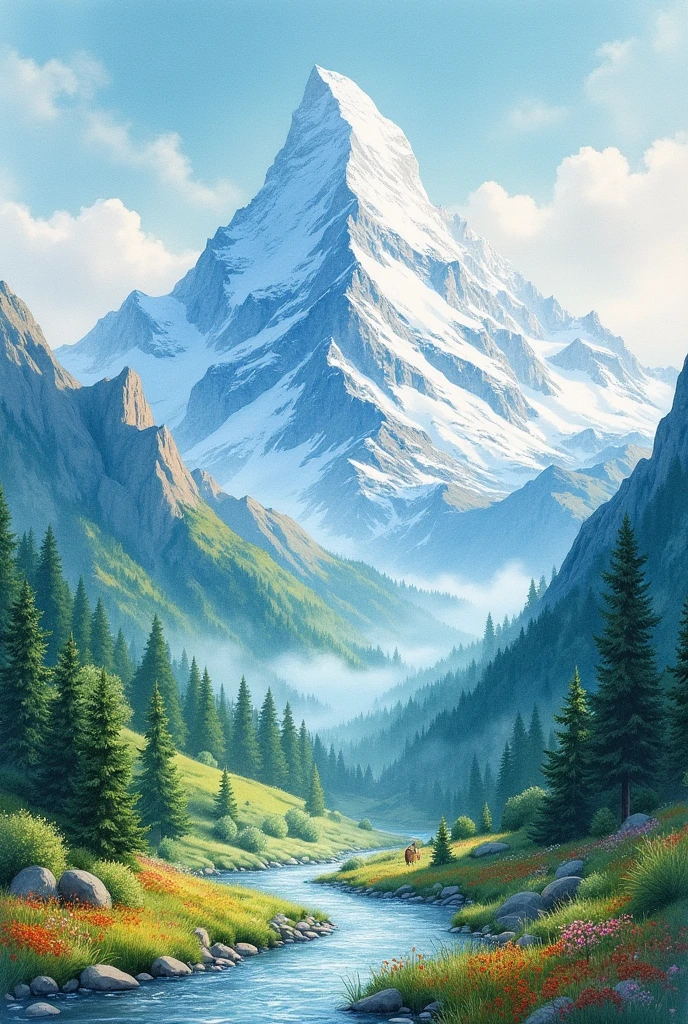 You could make a watercolor drawing of the mountain