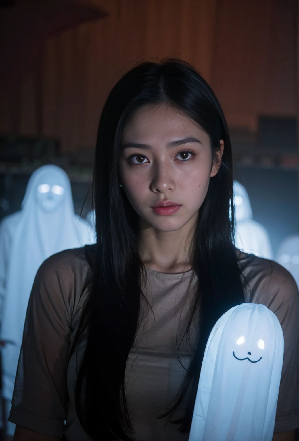 TRUE, raw, photograph, TRUEistic photography (Portrait) ,Krasue ghost, nighttime , scary,Thai ghosts,