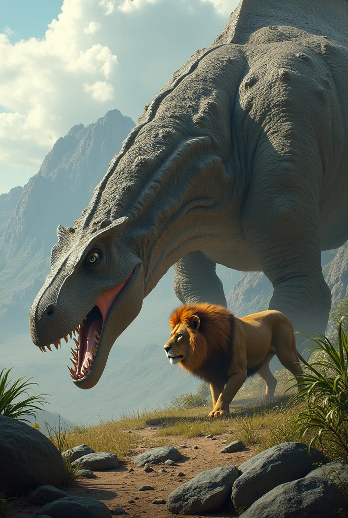 Dinosaur fight with lion