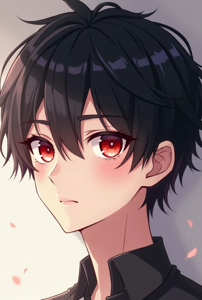 anime boy, adolescent, bonitas, Eyes red, blackquality hair, skin fair 