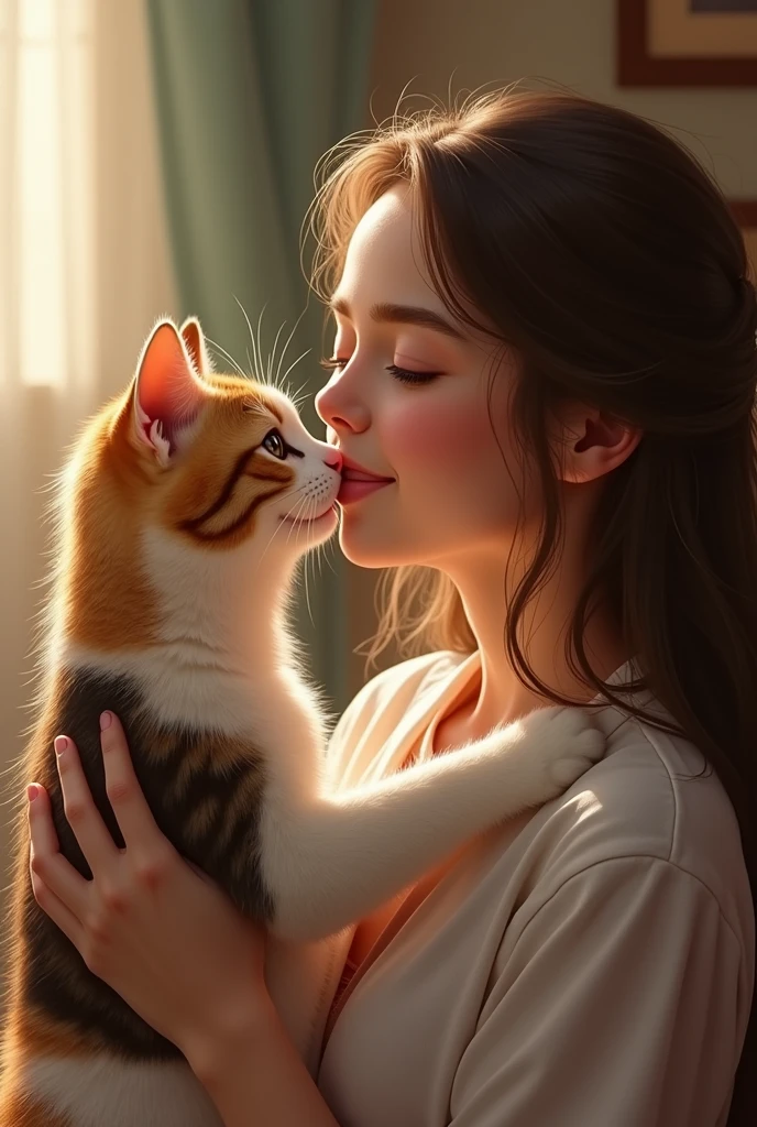Cat kissing a girl 