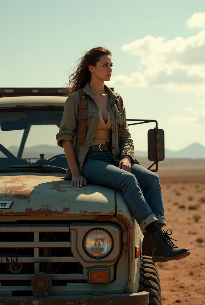 A woman sitting on a truck
