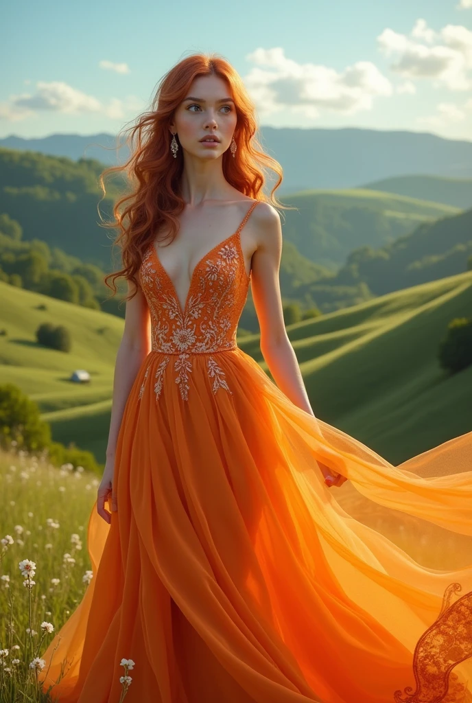 A girl waiting for her groom with orange beatufil dress
