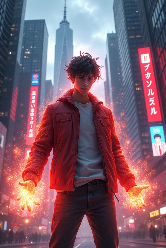  A 20 years old boy with cosmic power's and red glory powers in modern city 