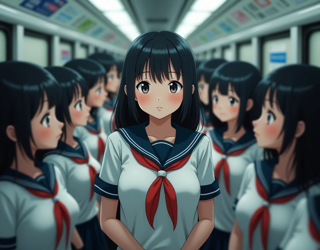 (Japanese Clone-girls=Myself), (Super Best masterpiece Clone-girls Raw Photography Art), (16K, Highest quality, Ultra-high resolution, RAW Photos), (It&#39;s so unrealistic., With unparalleled depiction, With an unfathomable sight, An unprecedented and shocking worldview, Clone-girls: In a world of mass reproduction, Ultra-realistic depiction), (Japanese Girls, Hamabe-Minami, 18yo), (Small face, Thick black hair, long hair, Dark Eyes, Mature face, Cute Smile, Smiling face, A gentle gaze), (Very pleasant look), (Very beautiful and detailed girl, Accurate body structure, Accurate body movements, Very detailed body), (Super big breasts, Large bulge of ample breasts), (high school girl, White shirt, Short skirt, hour々I can see your pants, Cleavage Emphasis, Emphasise the fullness of your breasts), (Very detailed, Myself cloning, Depiction of splitting oneself, 1Myself girl→1,000,000,000,000,000,000,000,000,000,000Myself cloning girls), (Myself clone girlsは, With the same perfect appearance, to multiply in large numbers), (Very detailed depiction, Myself&#39;s multiplying female body, In the same female body,With the same face, With the same hairstyle, In the same clothes, At the same height, 同じSuper big breastsで, A completely indistinguishable female body, 1,000,000,000,000,000,000,000,000,000,000 people), (Myself girls only), (1,000,000,000,000,000,000,000,000,000,000Myself girls), In a crowded train, Amazing super close contact, Packed, Myself in the crowd, Physical contact, hug, Chest to Chest, kiss, Breast massage, Happy smile, No front shot, Lawless Zone, The ever-growing Myself crowd