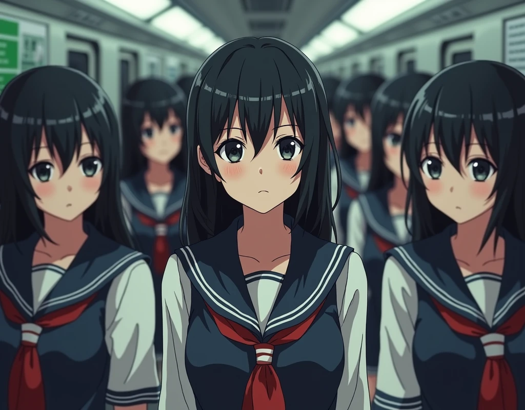 (Japanese Clone-girls=Myself), (Super Best masterpiece Clone-girls Raw Photography Art), (16K, Highest quality, Ultra-high resolution, RAW Photos), (It's so unrealistic., With unparalleled depiction, With an unfathomable sight, An unprecedented and shocking worldview, Clone-girls: In a world of mass reproduction, Ultra-realistic depiction), (Japanese Girls, Hamabe-Minami, 18yo), (Small face, Thick black hair, long hair, Dark Eyes, Mature face, Cute Smile, Smiling face, A gentle gaze), (Very pleasant look), (Very beautiful and detailed girl, Accurate body structure, Accurate body movements, Very detailed body), (Super big breasts, Large bulge of ample breasts), (high school girl, White shirt, Short skirt, hour々I can see your pants, Cleavage Emphasis, Emphasise the fullness of your breasts), (Very detailed, Myself cloning, Depiction of splitting oneself, 1Myself girl→1,000,000,000,000,000,000,000,000,000,000Myself cloning girls), (Myself clone girlsは, With the same perfect appearance, to multiply in large numbers), (Very detailed depiction, Myself's multiplying female body, In the same female body,With the same face, With the same hairstyle, In the same clothes, At the same height, 同じSuper big breastsで, A completely indistinguishable female body, 1,000,000,000,000,000,000,000,000,000,000 people), (Myself girls only), (1,000,000,000,000,000,000,000,000,000,000Myself girls), In a crowded train, Amazing super close contact, Packed, Myself in the crowd, Physical contact, hug, Chest to Chest, kiss, Breast massage, Happy smile, No front shot, Lawless Zone, The ever-growing Myself crowd