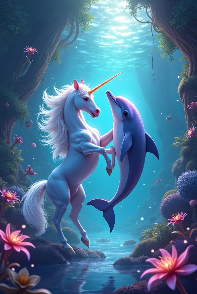 Unicorn with dolphin and colorful