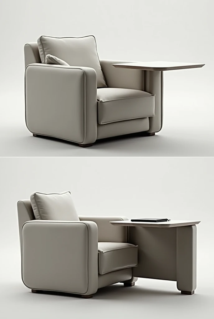 an arm chair, and then there is a built in in the arm part, wherein it transform into a table or it can transform into a cubicle that can also go back to being a normal arm chair